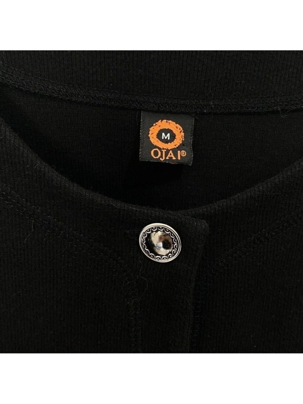 Vintage Y2K Ojai Black Jacket Sz M Thick Soft Knit Silver Buttons Made In Peru - Picture 3 of 9